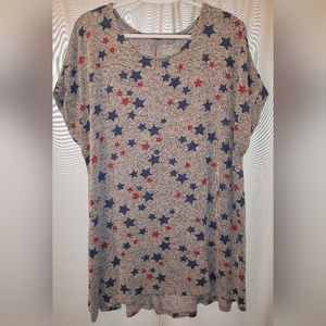 Lane Bryant 18/20 Grey Red Blue Patriotic American Tunic Top 4th July Tee TShirt